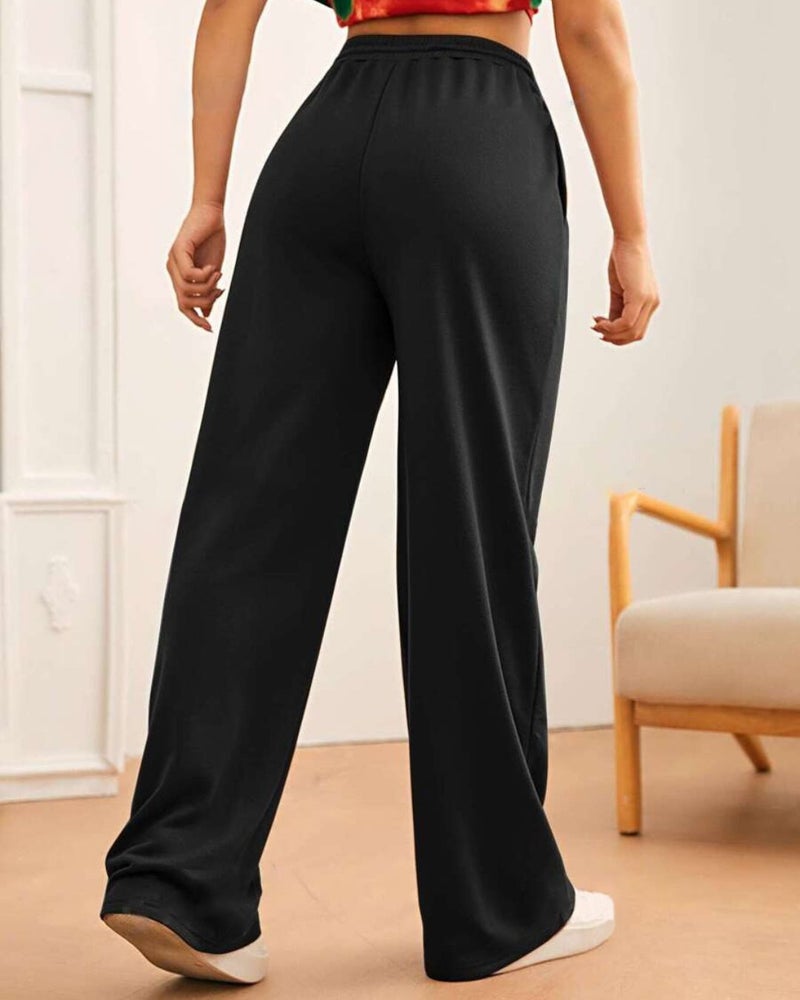 فلاينوف بنطلون رياضي نسائي أسود سادة بقصة فضفاضة - Image 3